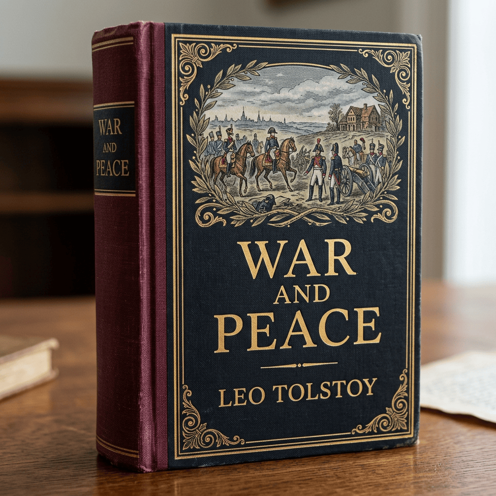 Ornate hardcover of War and Peace by Leo Tolstoy